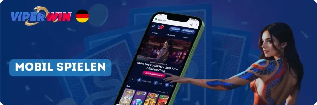 ViperWin Casino mobile Web-App auf dem Smartphone