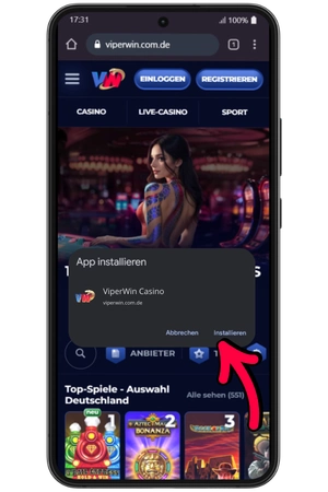 ViperWin App Installation auf Android bestätigen