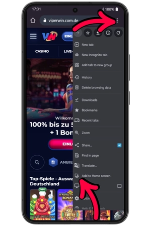 ViperWin zum Startbildschirm hinzufügen Android